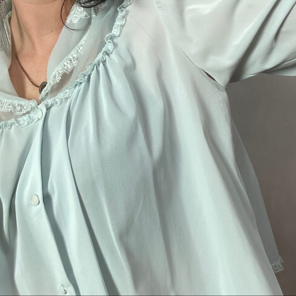 VINTAGE BABY BLUE NYLON EMBROIDERED BLOUSE - Picture 7 of 7